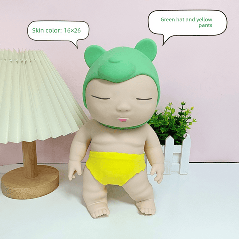 Darrahopens Baby & Kids > Baby & Kid's Toys > Dolls, Playsets & Toy Figures White 26CM Large Squeeze Ugly Doll Stress Relief Toy Slow Rebound TPR Sand-Filled Squishy Figure for Local Home Pretend Play and Anxiety Reduction(Green hat and yellow trousers)