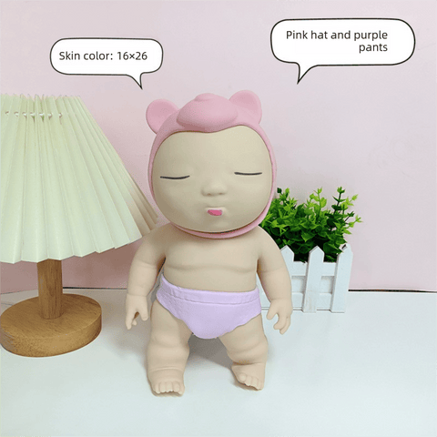Darrahopens Baby & Kids > Baby & Kid's Toys > Dolls, Playsets & Toy Figures White 26CM Large Squeeze Ugly Doll Stress Relief Toy Slow Rebound TPR Sand-Filled Squishy Figure for Local Home Pretend Play and Anxiety Reduction(Pink cap and purple trousers)