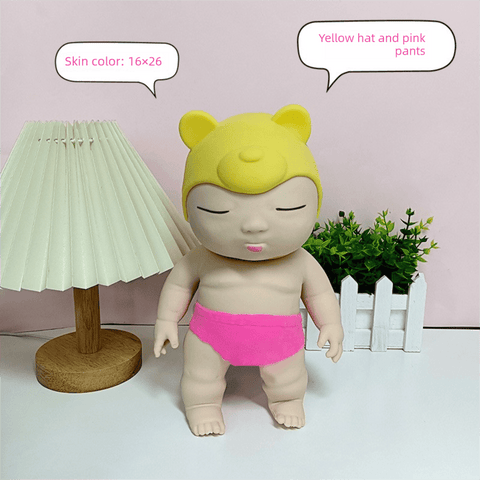 Darrahopens Baby & Kids > Baby & Kid's Toys > Dolls, Playsets & Toy Figures White 26CM Large Squeeze Ugly Doll Stress Relief Toy Slow Rebound TPR Sand-Filled Squishy Figure for Local Home Pretend Play and Anxiety Reduction(Yellow hat and red trousers)
