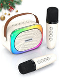 Darrahopens Baby & Kids > Baby & Kid's Toys > Musical Toys Karaoke set for kids - Portable Bluetooth speaker for car - Equipped with 2 karaoke microphones - Voice changer and LED lights - Ideal birthday gift for teenagers and children - Off-white