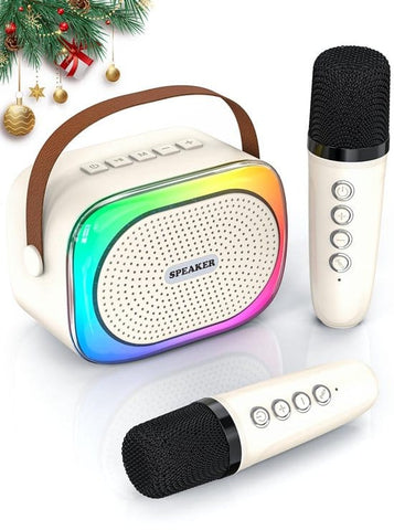 Darrahopens Baby & Kids > Baby & Kid's Toys > Musical Toys Karaoke set for kids - Portable Bluetooth speaker for car - Equipped with 2 karaoke microphones - Voice changer and LED lights - Ideal birthday gift for teenagers and children - Off-white