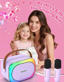 Darrahopens Baby & Kids > Baby & Kid's Toys > Musical Toys Karaoke set for kids - Portable Bluetooth speaker for car - Equipped with 2 karaoke microphones - Voice changer and LED lights - Ideal birthday gift for teenagers and children - Off-white