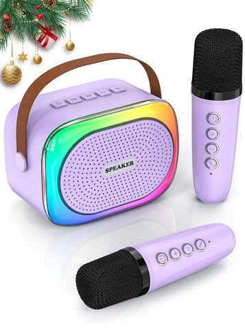 Darrahopens Baby & Kids > Baby & Kid's Toys > Musical Toys Karaoke set for kids - Portable Bluetooth speaker for car - Equipped with 2 karaoke microphones - Voice changer and LED lights - Ideal birthday gift for teenagers and children - Purple