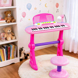 Darrahopens Baby & Kids > Baby & Kid's Toys > Musical Toys Keezi Kids Piano Keyboard 37 Keys Electronic Musical Instrument Set w/ Stool Microphone