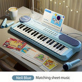 Darrahopens Baby & Kids > Baby & Kid's Toys > Musical Toys Portable Kids' Electronic Piano with Sheet Music and Microphone - Professional 37-Key Tactile Feedback, Support Recording & Multiple Performance Modes, Beginner-Friendly & Durable Musical Toy(Blue)