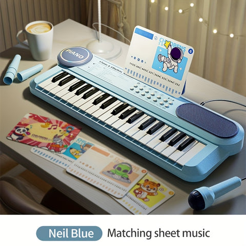 Darrahopens Baby & Kids > Baby & Kid's Toys > Musical Toys Portable Kids' Electronic Piano with Sheet Music and Microphone - Professional 37-Key Tactile Feedback, Support Recording & Multiple Performance Modes, Beginner-Friendly & Durable Musical Toy(Blue)