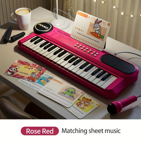 Darrahopens Baby & Kids > Baby & Kid's Toys > Musical Toys Portable Kids' Electronic Piano with Sheet Music and Microphone - Professional 37-Key Tactile Feedback, Support Recording & Multiple Performance Modes, Beginner-Friendly & Durable Musical Toy(Rose Red)