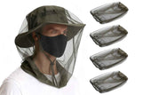 5Pcs Mosquito Head Net Bug Net Hat for Camping Hiking Fishing Gardening - Army Green