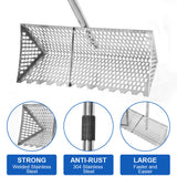 Darrahopens Baby & Kids > Baby & Kid's Toys > Outdoor Play Equipment Beach Rake Stainless Steel Sand Flea Rake 140cm Long Detachable Handle and Shark Tooth Wide Sifter for Easy Sand Flea Removal with Bonus Basket and Tools