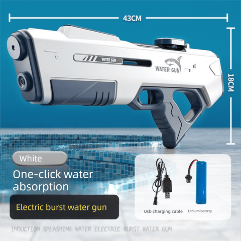 Darrahopens Baby & Kids > Baby & Kid's Toys > Outdoor Play Equipment Electric Water Gun Auto Refill 43cm High Pressure Blaster Toy Rechargeable Squirt Soaker for Kids & Adults White