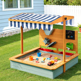 Darrahopens Baby & Kids > Baby & Kid's Toys > Outdoor Play Equipment Keezi Kids Sandpit Wooden Canopy Sandbox With Cover Funnel Outdoor Toys 110cm Green