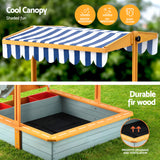 Darrahopens Baby & Kids > Baby & Kid's Toys > Outdoor Play Equipment Keezi Kids Sandpit Wooden Canopy Sandbox With Cover Funnel Outdoor Toys 110cm Green