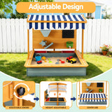 Darrahopens Baby & Kids > Baby & Kid's Toys > Outdoor Play Equipment Keezi Kids Sandpit Wooden Canopy Sandbox With Cover Funnel Outdoor Toys 110cm Green