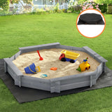 Darrahopens Baby & Kids > Baby & Kid's Toys > Outdoor Play Equipment Keezi Kids Sandpit Wooden Round Sand Pit with Cover Bench Seat Beach Toys 182cm Grey