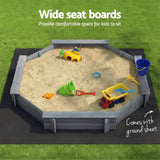 Darrahopens Baby & Kids > Baby & Kid's Toys > Outdoor Play Equipment Keezi Kids Sandpit Wooden Round Sand Pit with Cover Bench Seat Beach Toys 182cm Grey