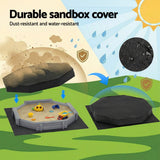 Darrahopens Baby & Kids > Baby & Kid's Toys > Outdoor Play Equipment Keezi Kids Sandpit Wooden Round Sand Pit with Cover Bench Seat Beach Toys 182cm Grey