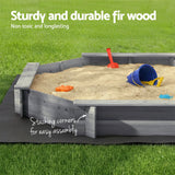 Darrahopens Baby & Kids > Baby & Kid's Toys > Outdoor Play Equipment Keezi Kids Sandpit Wooden Round Sand Pit with Cover Bench Seat Beach Toys 182cm Grey