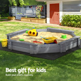 Darrahopens Baby & Kids > Baby & Kid's Toys > Outdoor Play Equipment Keezi Kids Sandpit Wooden Round Sand Pit with Cover Bench Seat Beach Toys 182cm Grey