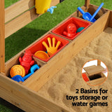 Darrahopens Baby & Kids > Baby & Kid's Toys > Outdoor Play Equipment Keezi Kids Sandpit Wooden Sandbox Sand Pit with Canopy Water Basin Toys 146cm