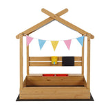 Darrahopens Baby & Kids > Baby & Kid's Toys > Outdoor Play Equipment Keezi Kids Sandpit Wooden Sandbox Sand Pit with Canopy Water Basin Toys 146cm
