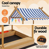 Darrahopens Baby & Kids > Baby & Kid's Toys > Outdoor Play Equipment Keezi Kids Sandpit Wooden Sandbox Sand Pit with Canopy Water Basin Toys 146cm