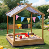 Darrahopens Baby & Kids > Baby & Kid's Toys > Outdoor Play Equipment Keezi Kids Sandpit Wooden Sandbox Sand Pit with Canopy Water Basin Toys 146cm