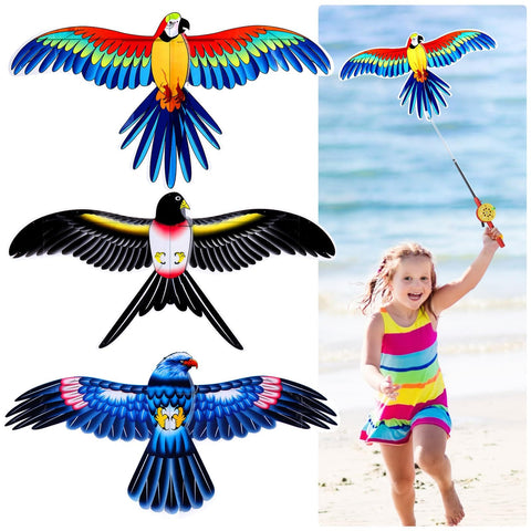 Darrahopens Baby & Kids > Baby & Kid's Toys > Outdoor Play Equipment Kids’ Mini Fishing-Rod Kite Set – 3-Pack Bird Designs, Easy-Grip Reel Handle, Adjustable Line, Lightweight & Durable for Outdoor Play, Perfect for Beginners Ages 3–8, Encourages Active Fun and Family Bonding (Multicolor)