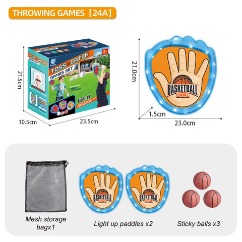 Darrahopens Baby & Kids > Baby & Kid's Toys > Outdoor Play Equipment LED Light Up Toss and Catch Game Set - 2 Glowing Blue Paddles & 3 Sticky Basketball - Fun Outdoor Beach & Camping Toy for Kids & Adults - Includes Mesh Storage Bag