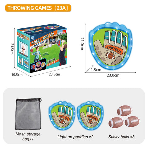 Darrahopens Baby & Kids > Baby & Kid's Toys > Outdoor Play Equipment LED Light Up Toss and Catch Game Set - 2 Glowing Blue Paddles & 3 Sticky Rugby - Fun Outdoor Beach & Camping Toy for Kids & Adults - Includes Mesh Storage Bag