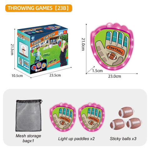 Darrahopens Baby & Kids > Baby & Kid's Toys > Outdoor Play Equipment LED Light Up Toss and Catch Game Set - 2 Glowing Pink Paddles & 3 Sticky Rugby - Fun Outdoor Beach & Camping Toy for Kids & Adults - Includes Mesh Storage Bag