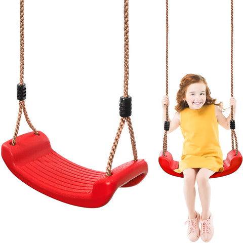 Darrahopens Baby & Kids > Baby & Kid's Toys > Outdoor Play Equipment Outdoor Kids Plastic Swing Seat with Adjustable Rope – Durable Tree Swing for Backyard, 220lb Capacity, Red (Red)