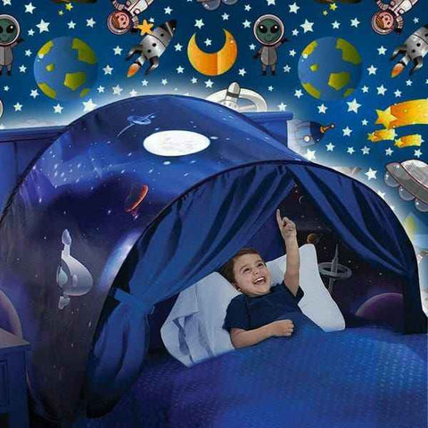 Darrahopens Baby & Kids > Baby & Kid's Toys > Outdoor Play Equipment Space-Themed Bed Tent 80x220 cm - Kids' Cosmic Hideaway