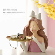 Darrahopens Baby & Kids > Baby & Kid's Toys > Pretend Play Girl Sculptures Porch Decor Tray, Holding Storage Tray, Girl Figurine Ornament Modern Cute Girl Decoration with Tray In Australia - Darrahopens