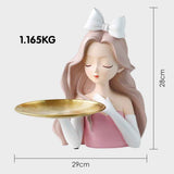 Darrahopens Baby & Kids > Baby & Kid's Toys > Pretend Play Girl Sculptures Porch Decor Tray, Holding Storage Tray, Girl Figurine Ornament Modern Cute Girl Decoration with Tray In Australia - Darrahopens