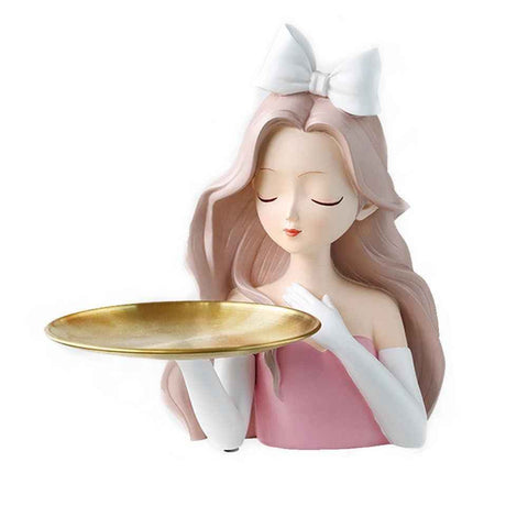 Darrahopens Baby & Kids > Baby & Kid's Toys > Pretend Play Girl Sculptures Porch Decor Tray, Holding Storage Tray, Girl Figurine Ornament Modern Cute Girl Decoration with Tray In Australia - Darrahopens