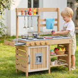 Darrahopens Baby & Kids > Baby & Kid's Toys > Pretend Play Keezi Kids Kitchen Playset Wooden Play Kitchen Mud Kitchen Toy Kitchen 95cm Tall