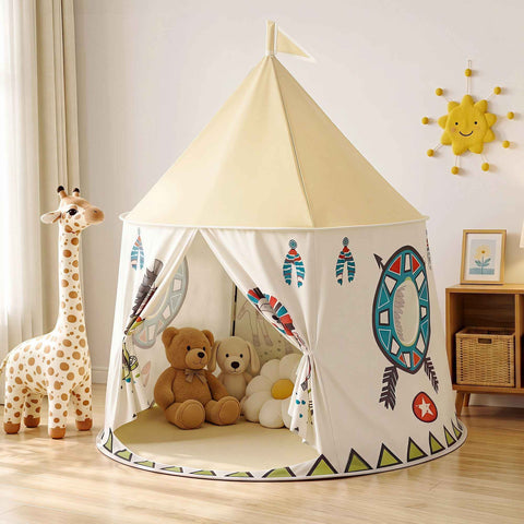 Darrahopens Baby & Kids > Baby & Kid's Toys > Pretend Play Keezi Kids Play Tent Playhouse Castle with Window Flag Carry Bag 115cmx115cm