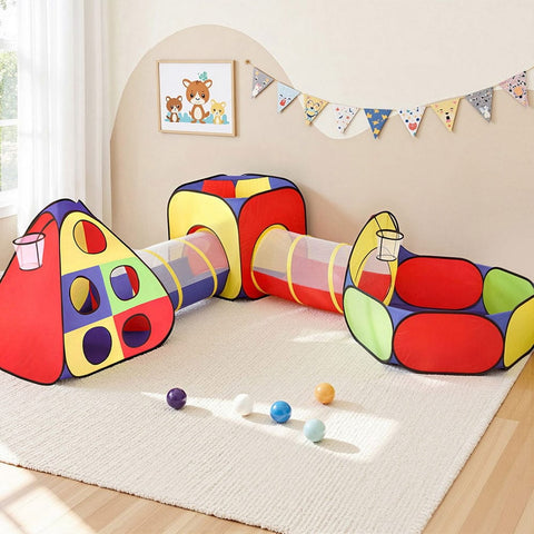 Darrahopens Baby & Kids > Baby & Kid's Toys > Pretend Play Keezi Kids Play Tent Pop Up Teepee Playhouse Ball Pit Crawl Tunnel Basketball Hoop