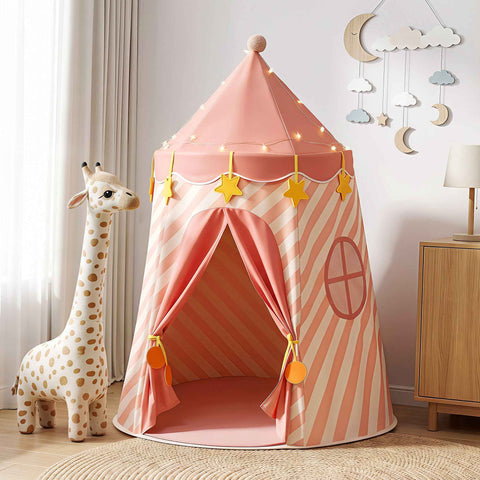 Darrahopens Baby & Kids > Baby & Kid's Toys > Pretend Play Keezi Kids Play Tent with Star Lights and Window Carry Bag 116cmx153cm Playhouse