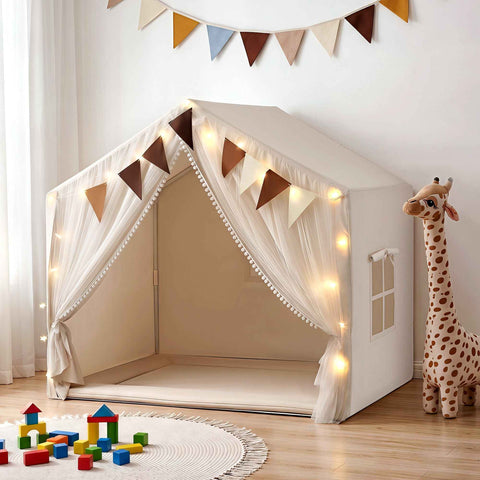 Darrahopens Baby & Kids > Baby & Kid's Toys > Pretend Play Keezi Kids Play Tent with Star Lights Windows Flag 144cmx95cm Playhouse