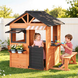 Darrahopens Baby & Kids > Baby & Kid's Toys > Pretend Play Keezi Kids Pretend Kitchen Wooden Cubby House Outdoor Playhouse Side Bench In Australia - Darrahopens