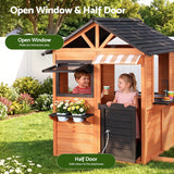 Darrahopens Baby & Kids > Baby & Kid's Toys > Pretend Play Keezi Kids Pretend Kitchen Wooden Cubby House Outdoor Playhouse Side Bench In Australia - Darrahopens
