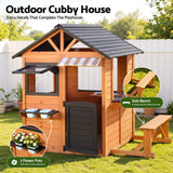 Darrahopens Baby & Kids > Baby & Kid's Toys > Pretend Play Keezi Kids Pretend Kitchen Wooden Cubby House Outdoor Playhouse Side Bench In Australia - Darrahopens
