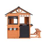 Darrahopens Baby & Kids > Baby & Kid's Toys > Pretend Play Keezi Kids Pretend Kitchen Wooden Cubby House Outdoor Playhouse Side Bench In Australia - Darrahopens