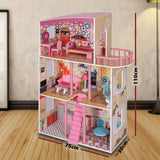 Darrahopens Baby & Kids > Baby & Kid's Toys > Pretend Play Large Wooden Girls Doll House 3 Level Kids Pretend Play Toys Furniture Dollhouse