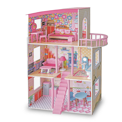 Darrahopens Baby & Kids > Baby & Kid's Toys > Pretend Play Large Wooden Girls Doll House 3 Level Kids Pretend Play Toys Furniture Dollhouse