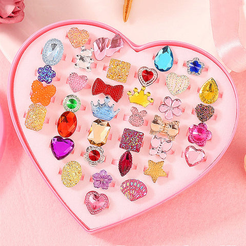 Darrahopens Baby & Kids > Baby & Kid's Toys > Pretend Play Princess Ring Charm Finger Rings Toy Jewelry Children Party Gift 36pcs/lot
