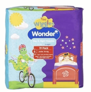Darrahopens Baby & Kids > Baby & Kids Others 1 Pack 19pcs The Wiggles Wonder Nappies Day & Night Junior 16+kg - Size 6