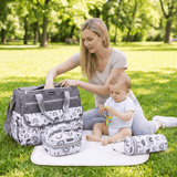 Darrahopens Baby & Kids > Baby & Kids Others > Baby & Toddler Clothing Newborn Diaper Bag Set with Changing Pad – 4-Piece Baby Organizer, Large Capacity Mom Backpack, Insulated Bottle Sleeve & Lunch Bag, Travel Diaper Bag for Moms (Grey)