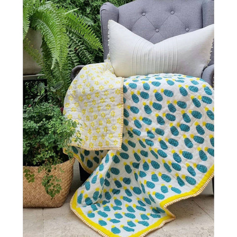 Darrahopens Baby & Kids > Baby & Kids Others GOTS Certified Organic Cotton Reversible Baby Quilt (100x120cm) - Blue Pineapple